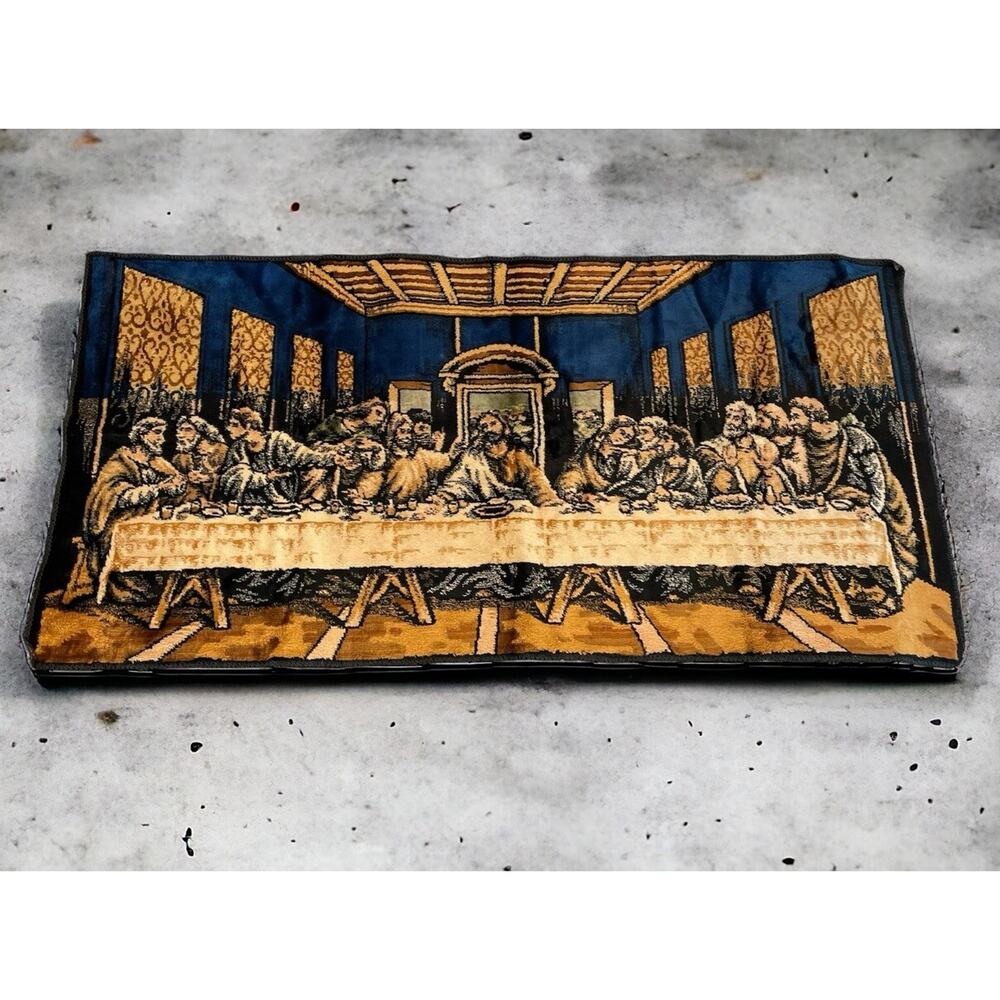Vintage The Last Supper Tapestry 20 X 39 Bound Rug Jesus Religious Wall Hanging